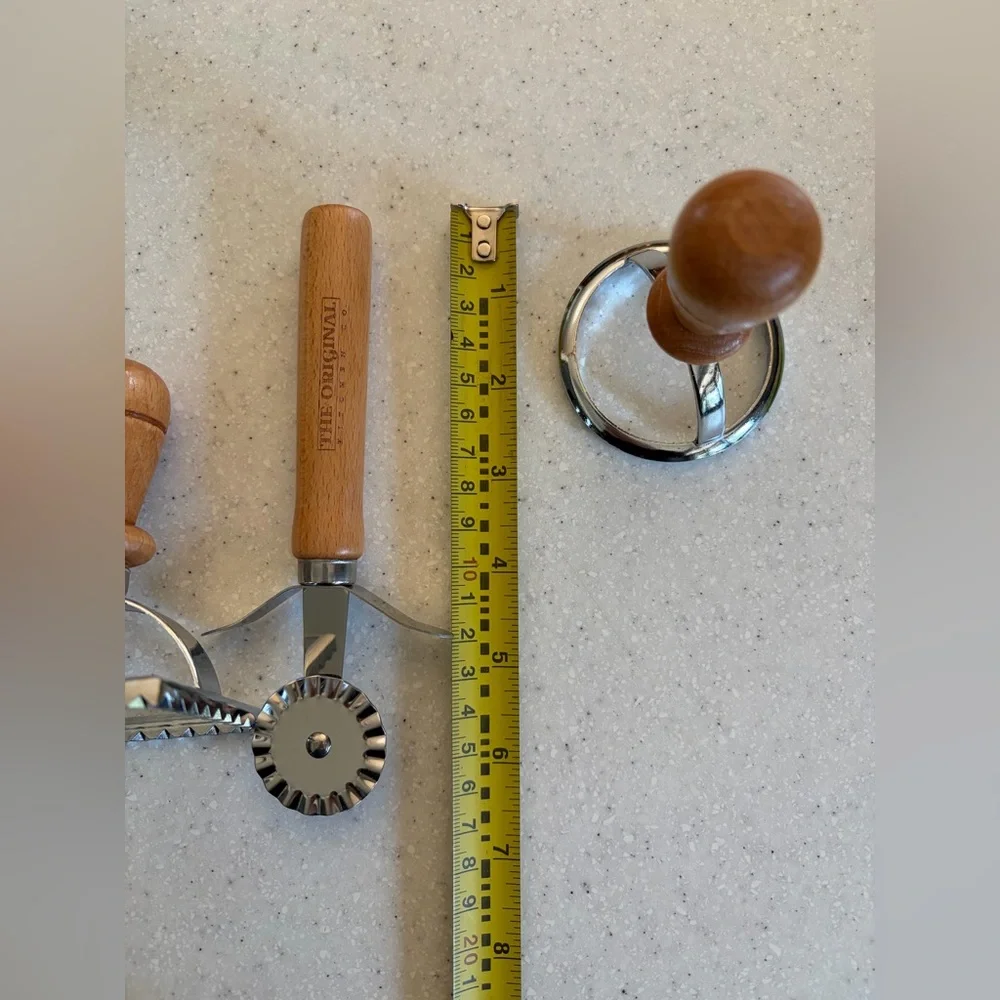 NEW The Original Kitchen Co. Ravioli Stamps & Cutter Set w. Wooden Handles.